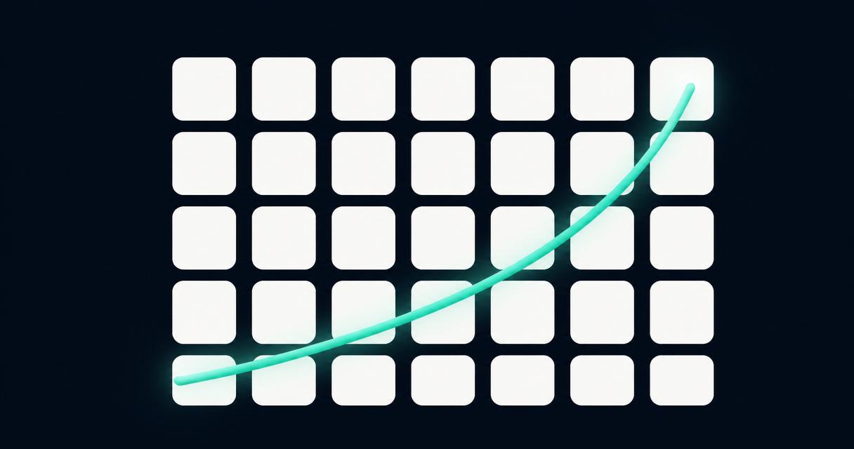 Abstract 30-cell calendar grid with a glowing teal retention curve rising across it